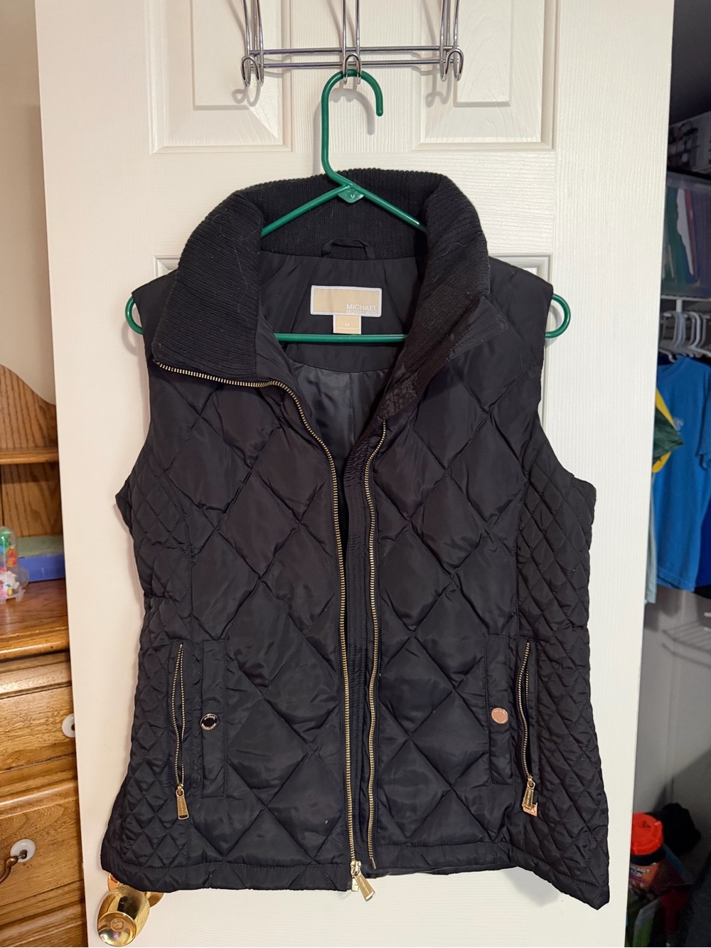 Michael Kors Black Quilted Puffer Vest with Gold Zipper
